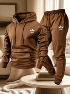Men's Warm Fleece Lined Printed Hoodie and Jogger Pants Tracksuit Set