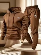 Men's Warm Fleece Lined Printed Hoodie and Jogger Pants Tracksuit Set