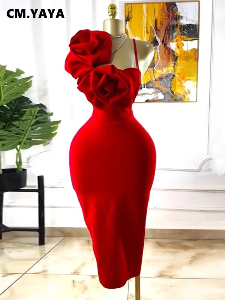 Women's Floral Applique Sleeveless Midi Evening Dress