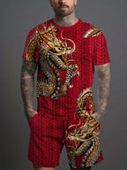Men's Casual Graffiti Print T-Shirt and Shorts Two Piece Set