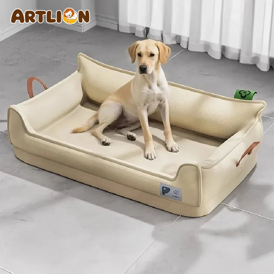 Orthopedic Leather Dog Bed Sofa with Non-Slip Bottom and Waterproof Washable Cushion
