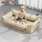 Orthopedic Leather Dog Bed Sofa with Non-Slip Bottom and Waterproof Washable Cushion