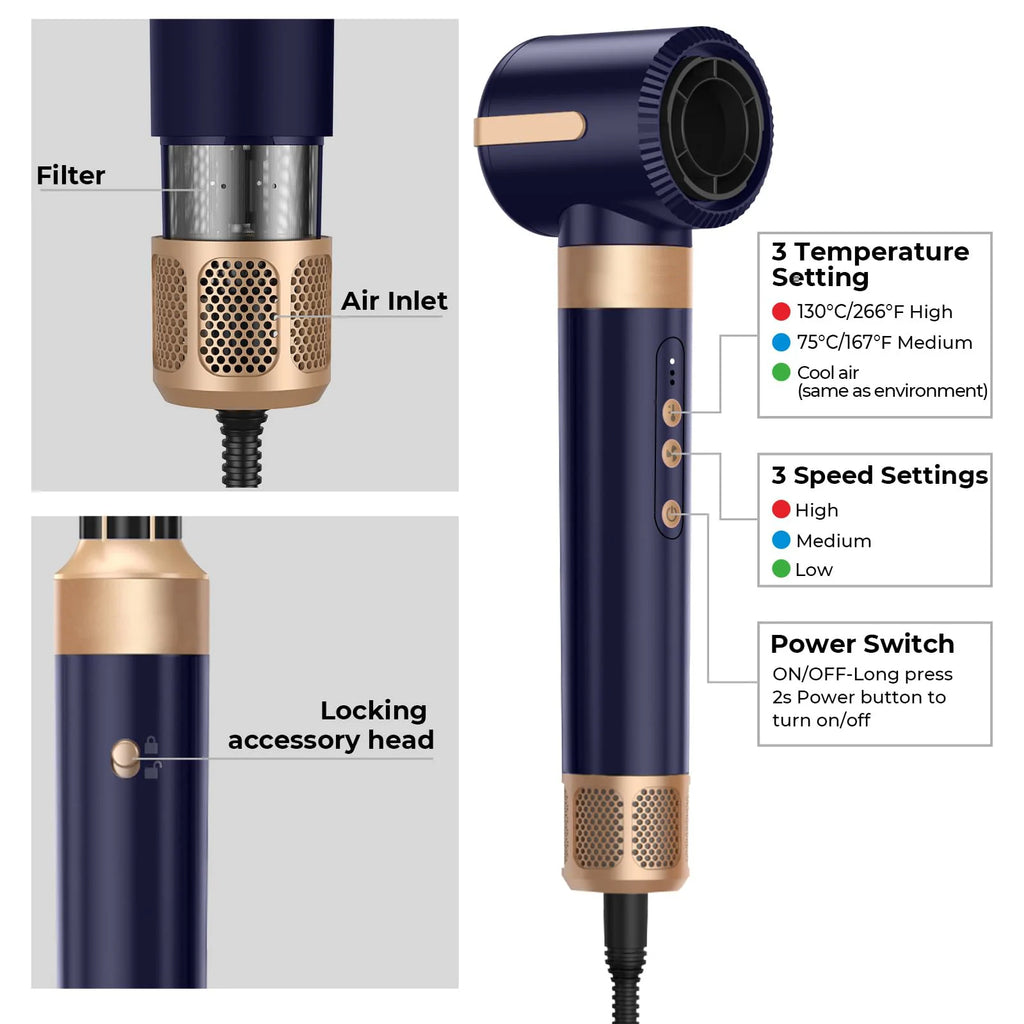7-in-1 High Speed Ionic Hair Dryer Brush and Auto Curler Set