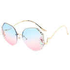 Women's Trendy Diamond Cut Edge Rimless Oversized Sunglasses