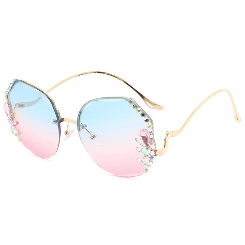 Women's Trendy Diamond Cut Edge Rimless Oversized Sunglasses
