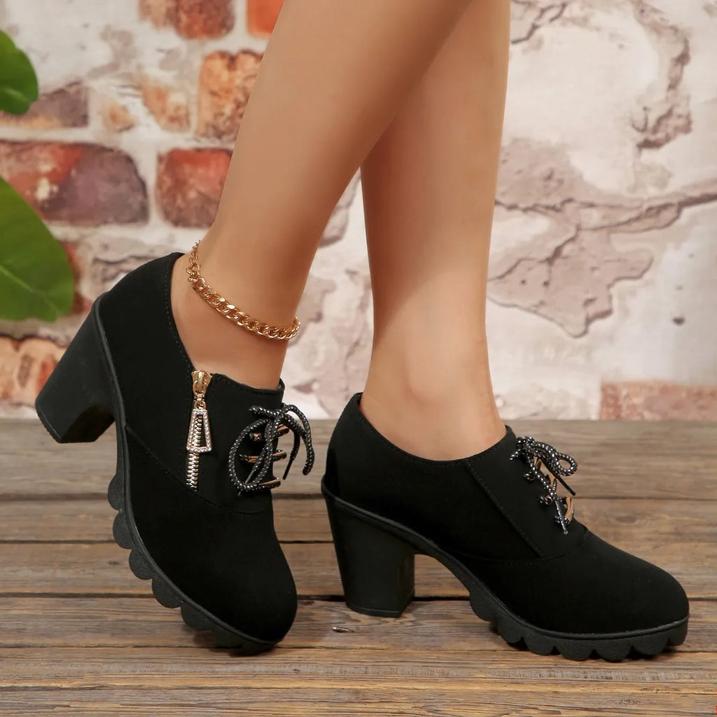 Women's Side-Zip Round Toe High Heel Boots