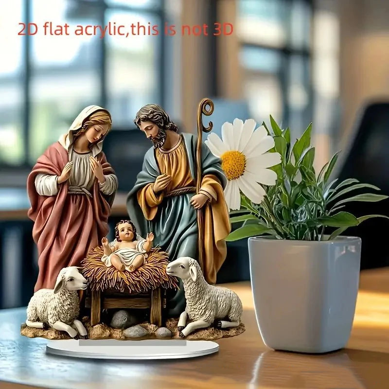 Flat Acrylic Nativity Scene Plaque and Tabletop Signboard