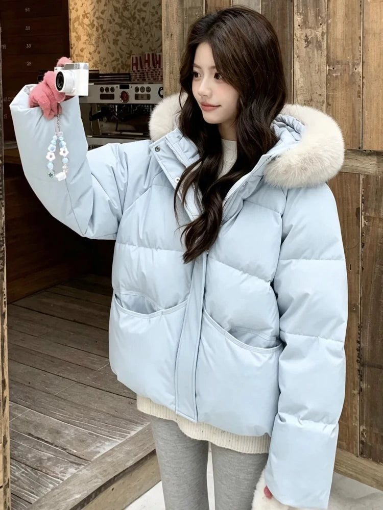 Women's Thick Warm Hooded Faux Fur Collar Winter Puffer Coat