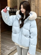 Women's Thick Warm Hooded Faux Fur Collar Winter Puffer Coat