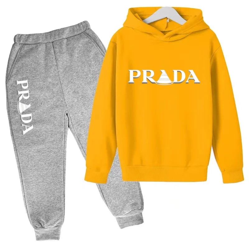Kids' Pattern Hooded Sweatshirt Pants Two-Piece Set