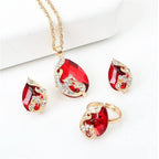 Women's Fashion Elegant Double Heart Necklace Earrings Bracelet Jewelry Set