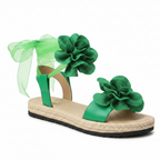 Women's Floral Applique Platform Lace-Up Sandals Flat Open Toe