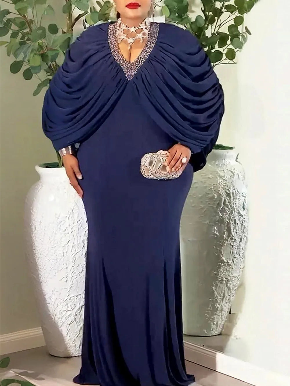 Women's African Print Batwing Sleeve Evening Maxi Dress