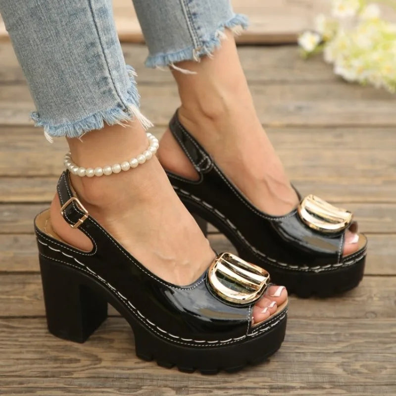 Women's High-Heel Gladiator Sandals Metal Detail Fish Mouth Casual