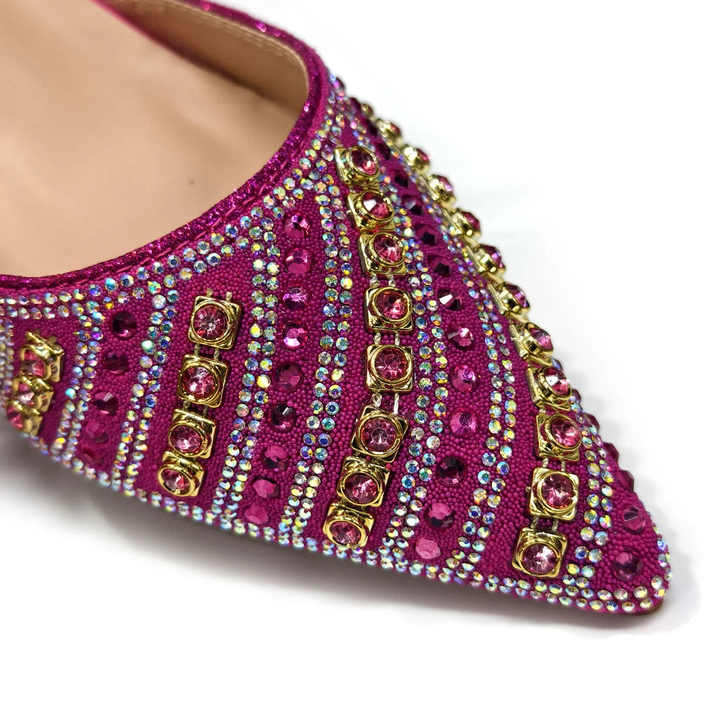 Women's Pointed Toe Rhinestone Heels and Handbag Set