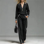 Women's Half Zipper Striped Sweatshirt Wide Leg Pants Set