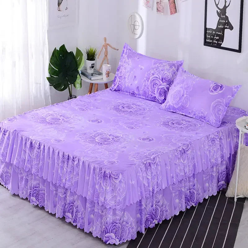 Lace Skirt Bed Sheet and Fitted Bedspread Set