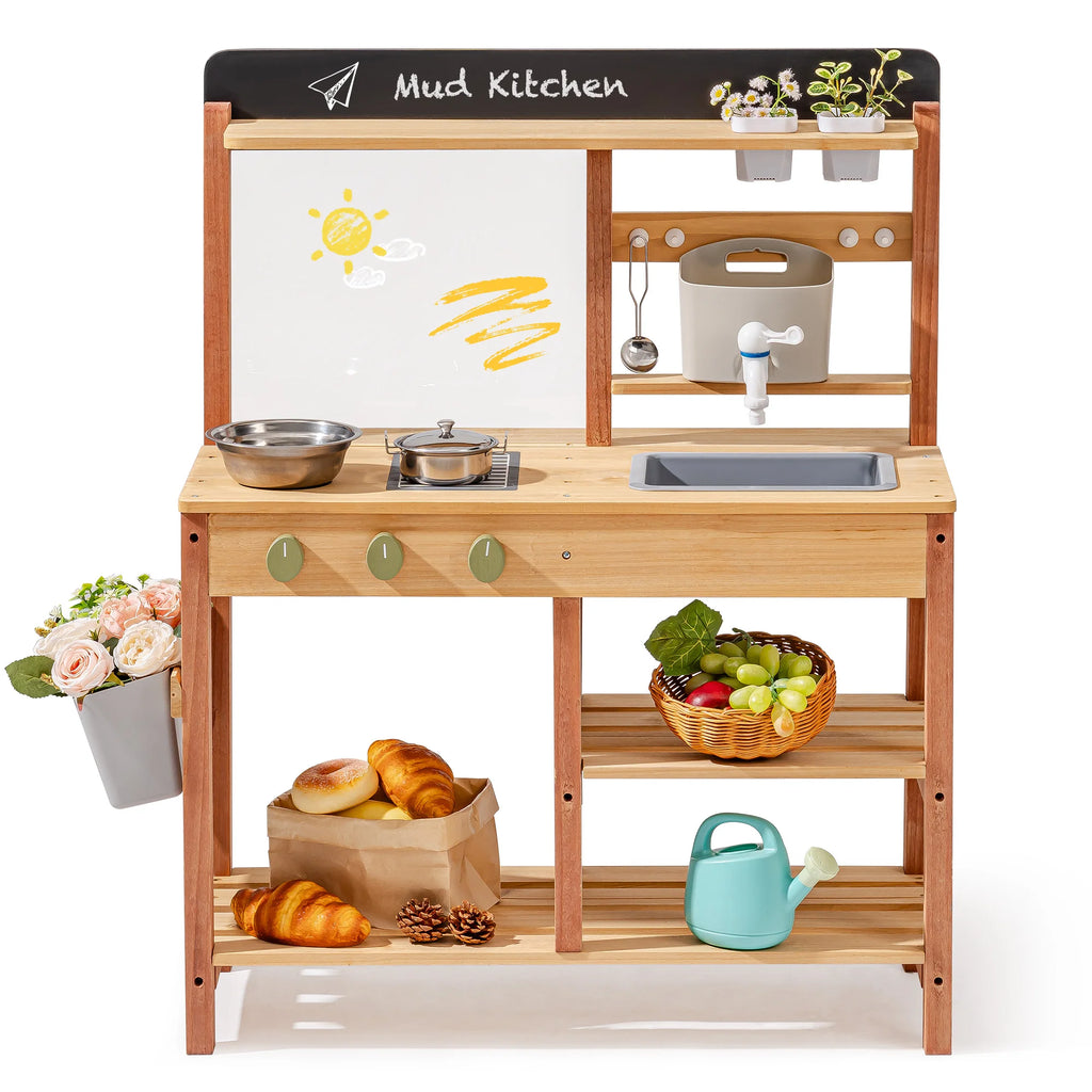 Kids Wooden Outdoor Mud Pretend Play Kitchen Toy Set WHXXX