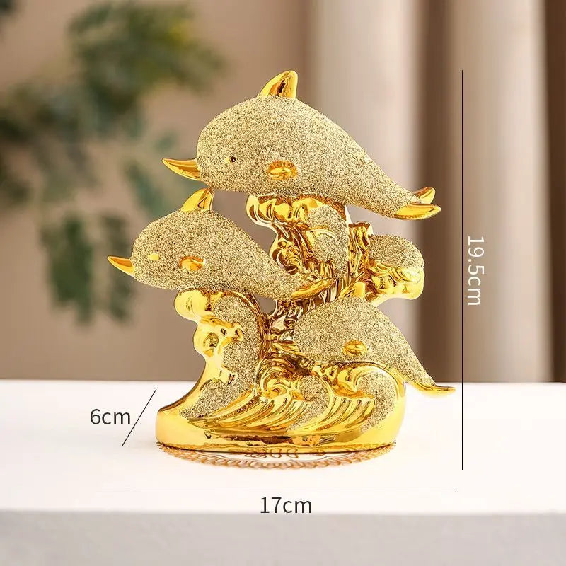 Gold Dolphin Ceramic Ornament and Table Desktop Figurine
