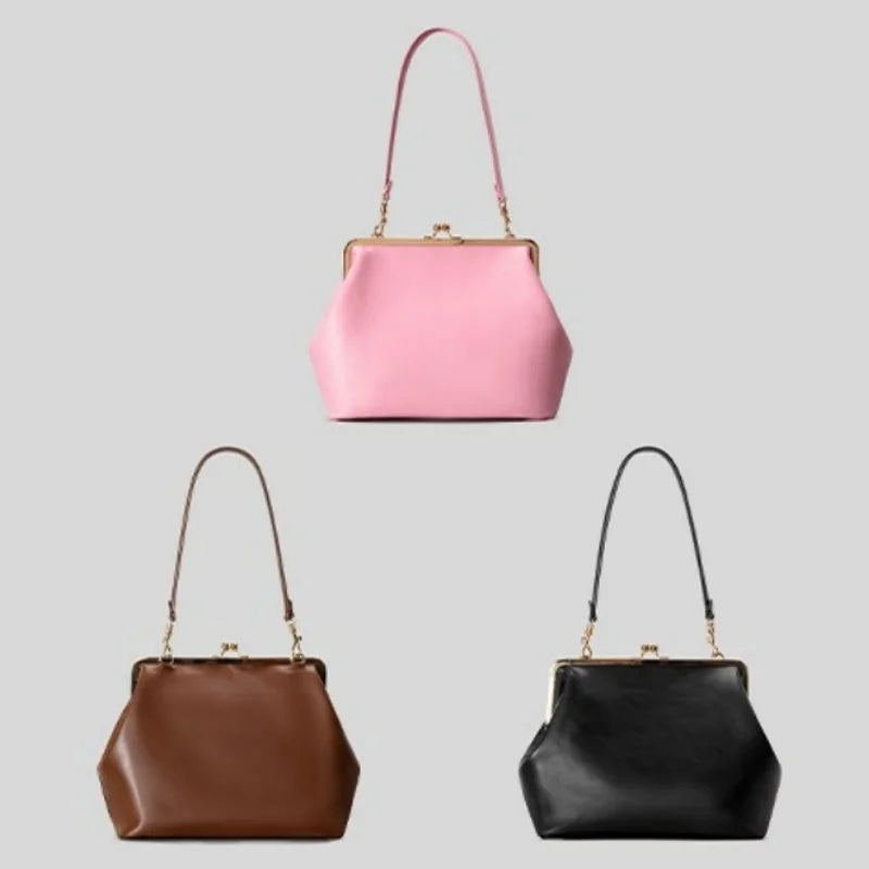 Women's Retro Kiss Lock Frame Shoulder Clutch Bag