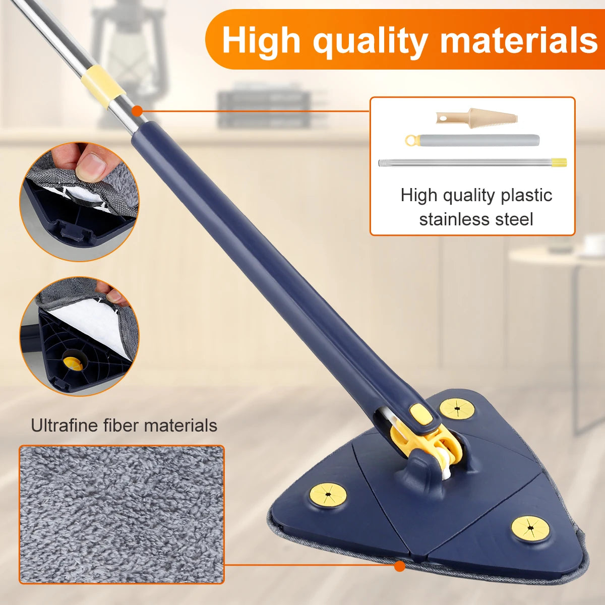 Telescopic Triangle Cleaning Mop with 360 Degree Rotatable Head