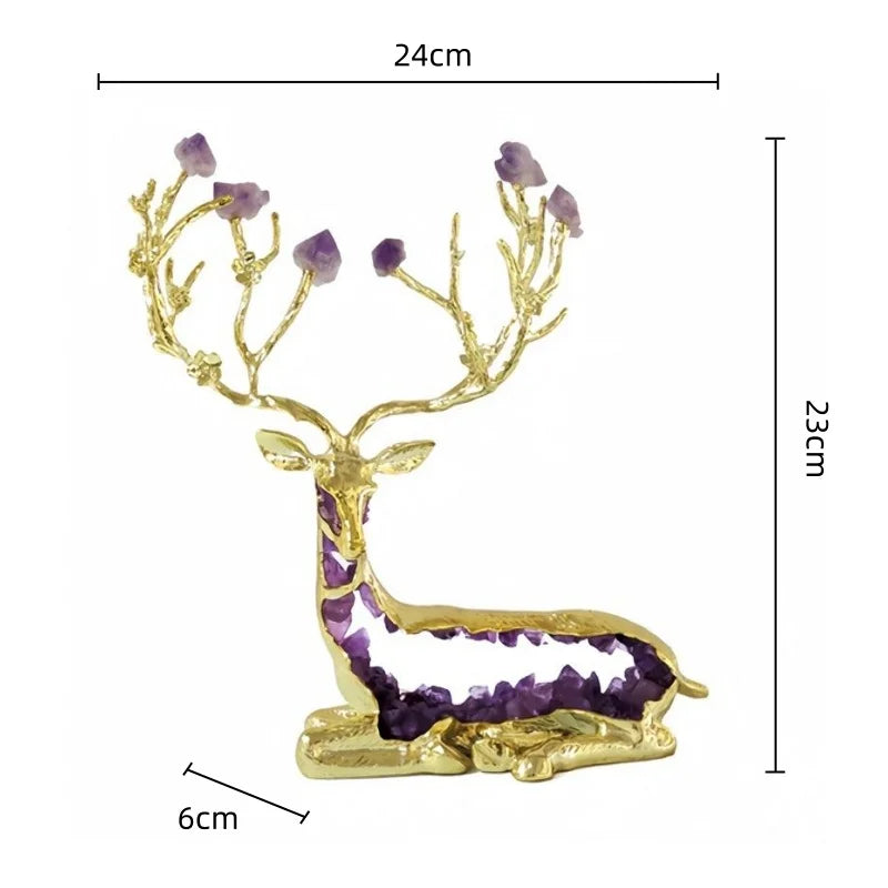 Golden Deer Crystal Figurine and Amethyst Statue