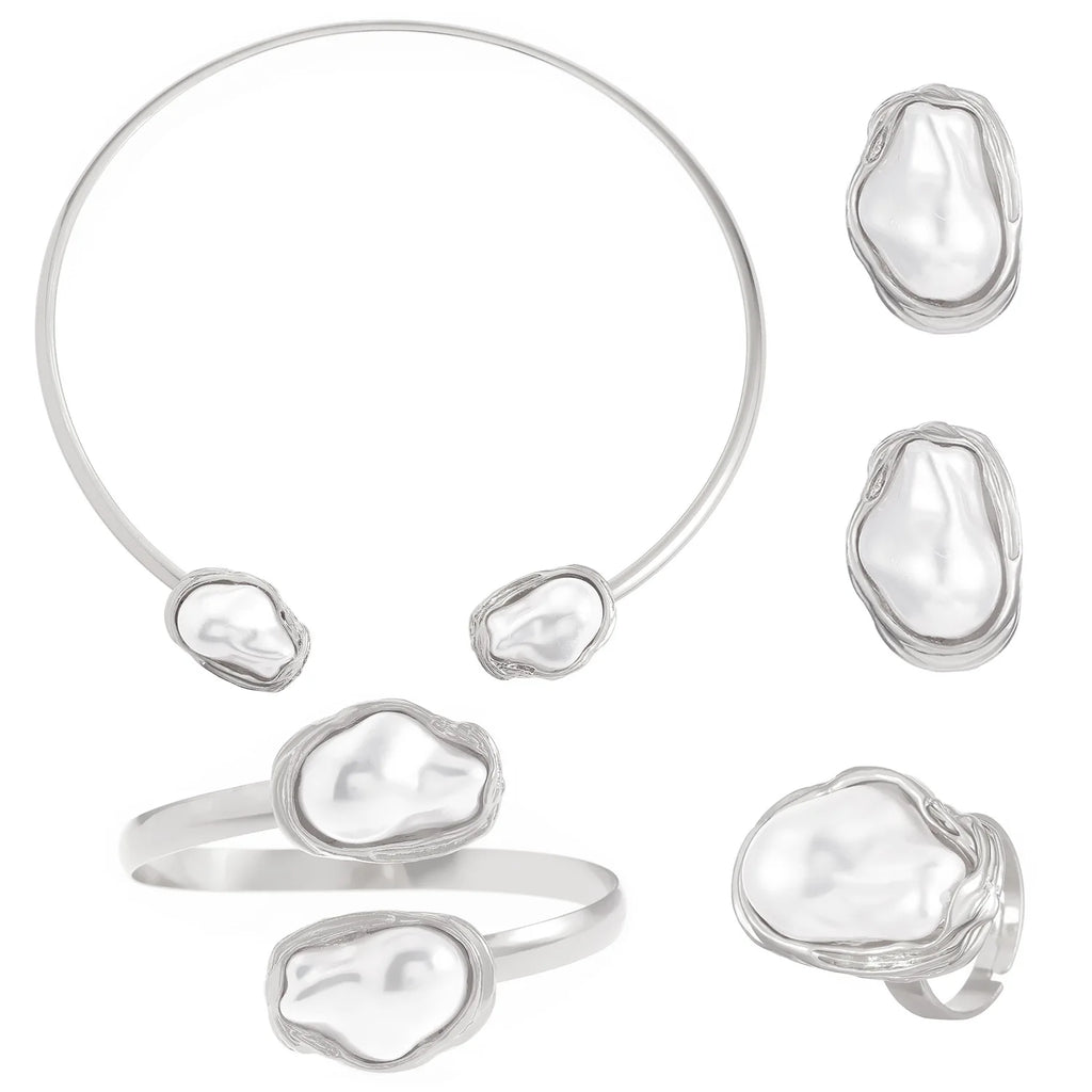 Women's Fashion Baroque Imitation Pearl Torque Necklace Jewelry Set