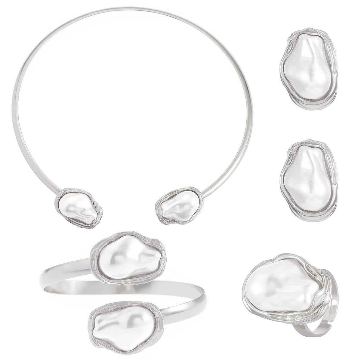Women's Fashion Baroque Imitation Pearl Torque Necklace Jewelry Set