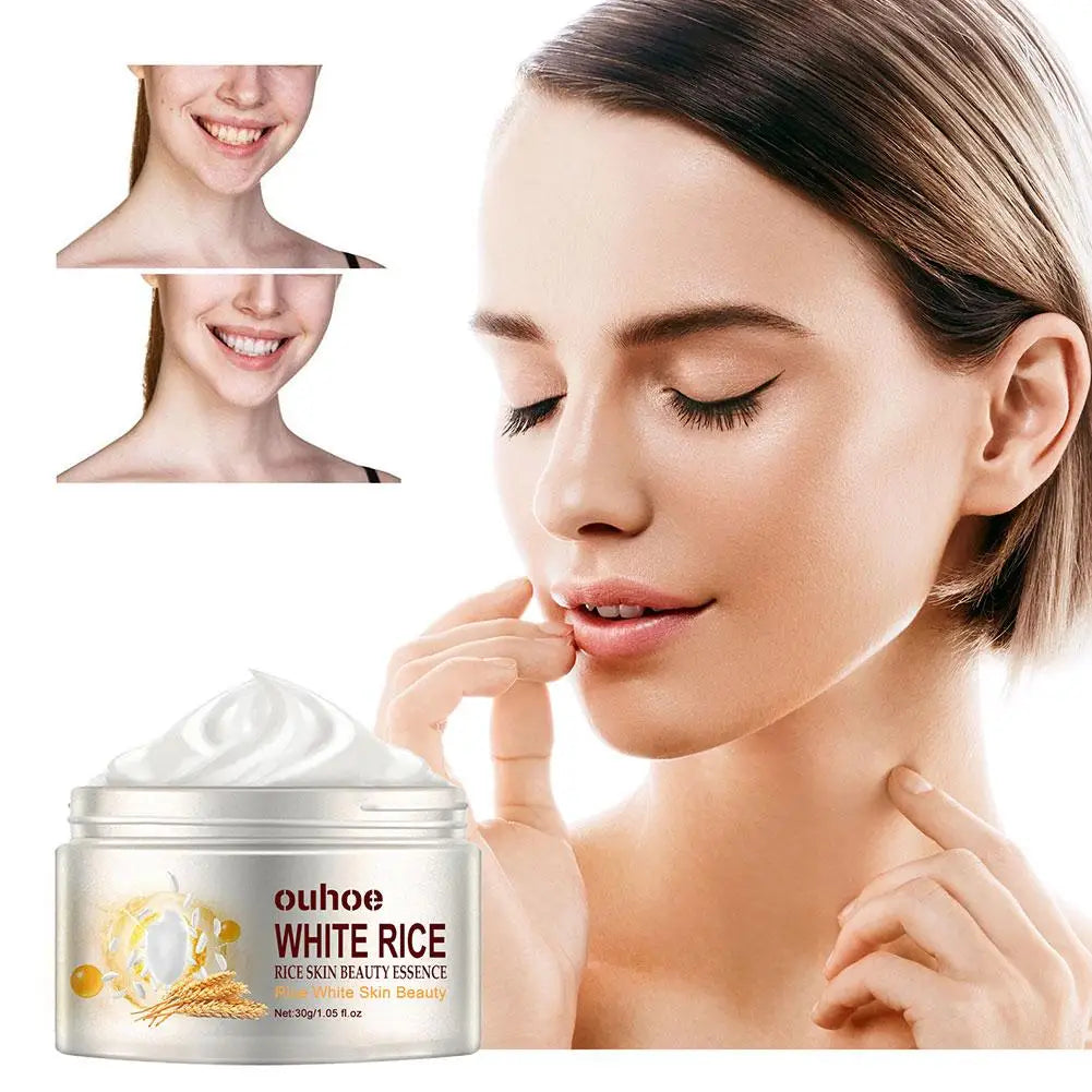 Unisex White Rice Essence Brightening Moisturizing Face Cream 1.1 oz