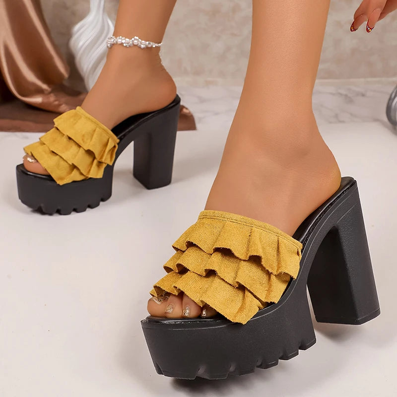 Women's Chunky Platform Sandals High Heel Mules Summer Party Shoes