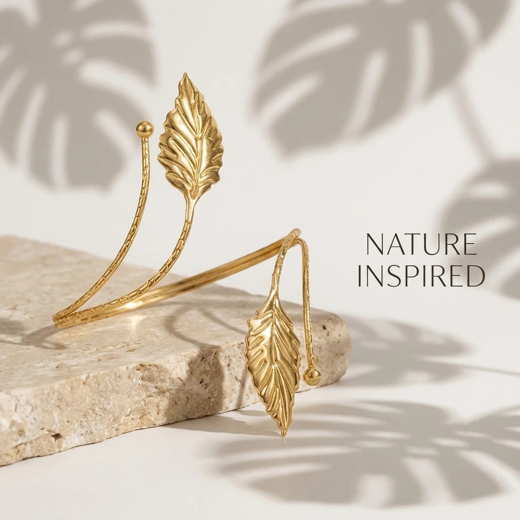 Women's Vintage Leaf Geometric Waves Upper Arm Cuff Bracelet