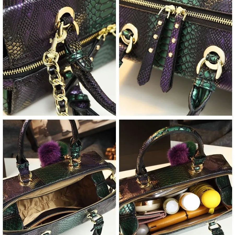 Women's Snake Pattern Genuine Leather Shoulder Crossbody Bag