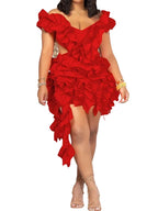 Women's Sexy Off the Shoulder Ruffle Backless Party Mini Dress