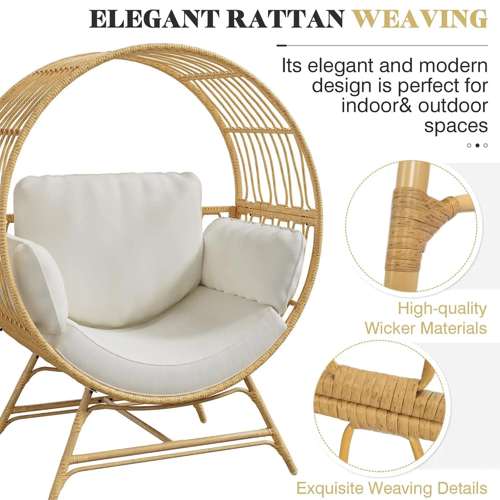 Oversized Rattan Egg Basket Chair with Thickened Cushions