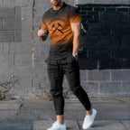 Men's Casual 3D Print T-Shirt and Pants Suit Set