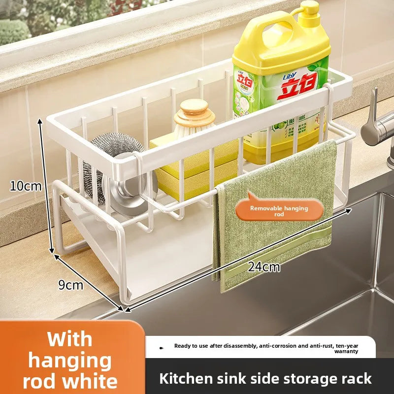 Kitchen Sponge Holder and Sink Drain Rack with Hanging Hook
