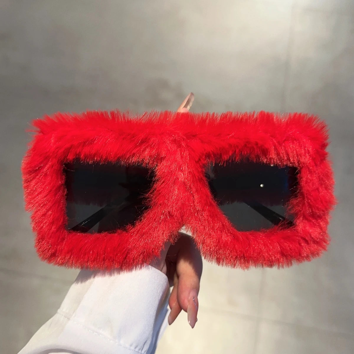 Women's Oversized Fluffy Plush Square Y2K Novelty Sunglasses