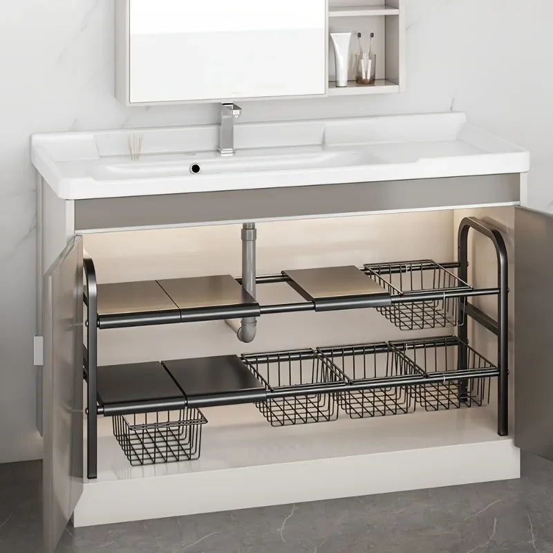 Expandable Under Sink Cabinet Shelf and Multipurpose Storage Organizer Rack