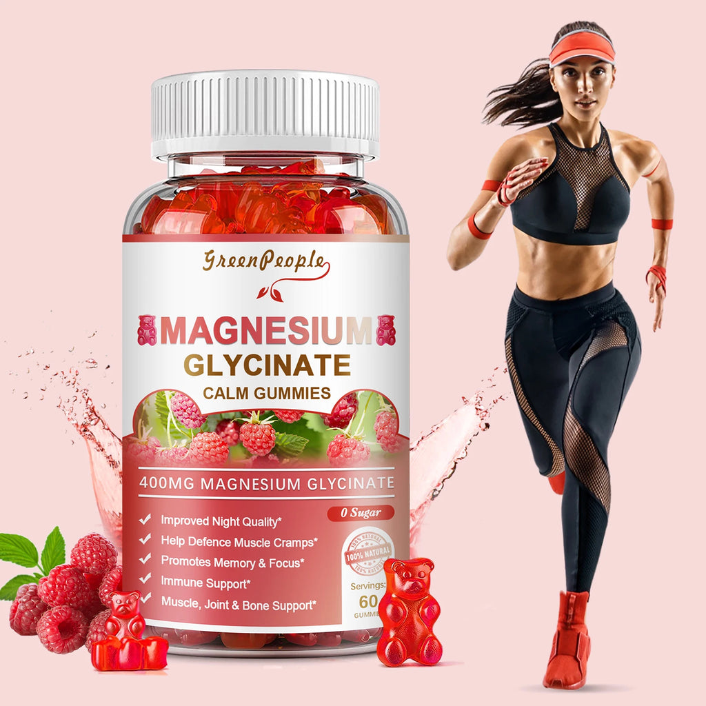 Magnesium Glycinate Gummies with Vitamin D, B6, CoQ10 Raspberry 60ct