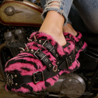 Women's Furry Platform Rivet Sandals Thick Bottom Punk Rock Slippers