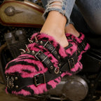 Women's Rivet Platform Furry Slippers Round Toe Thick Bottom Sandals