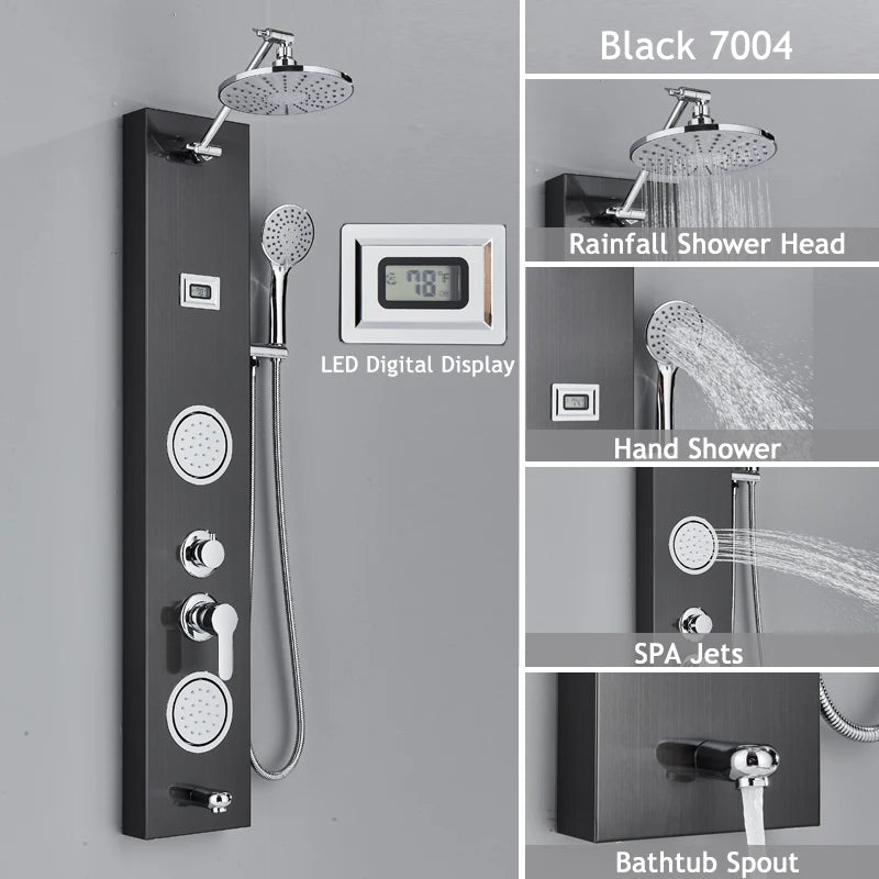 LED Rainfall Shower Panel Tower System with Massage Jets