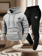 Men's Warm Fleece Lined Printed Hoodie and Jogger Pants Tracksuit Set