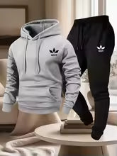 Men's Warm Fleece Lined Printed Hoodie and Jogger Pants Tracksuit Set