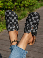 Women's Denim Flat Heel Buckle Slippers in Color-Blocked Design
