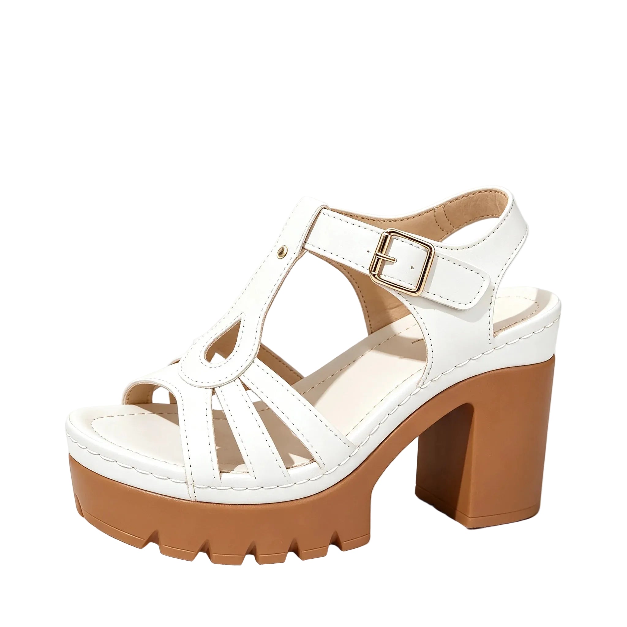 Women's Peep Toe Platform Block Heel Sandals Ankle Strap