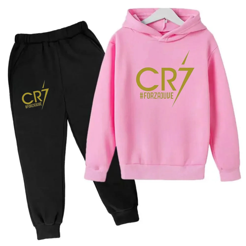 Kids' Ronaldo CR7 Print Hoodie Sweatshirt Pants Two-Piece Set