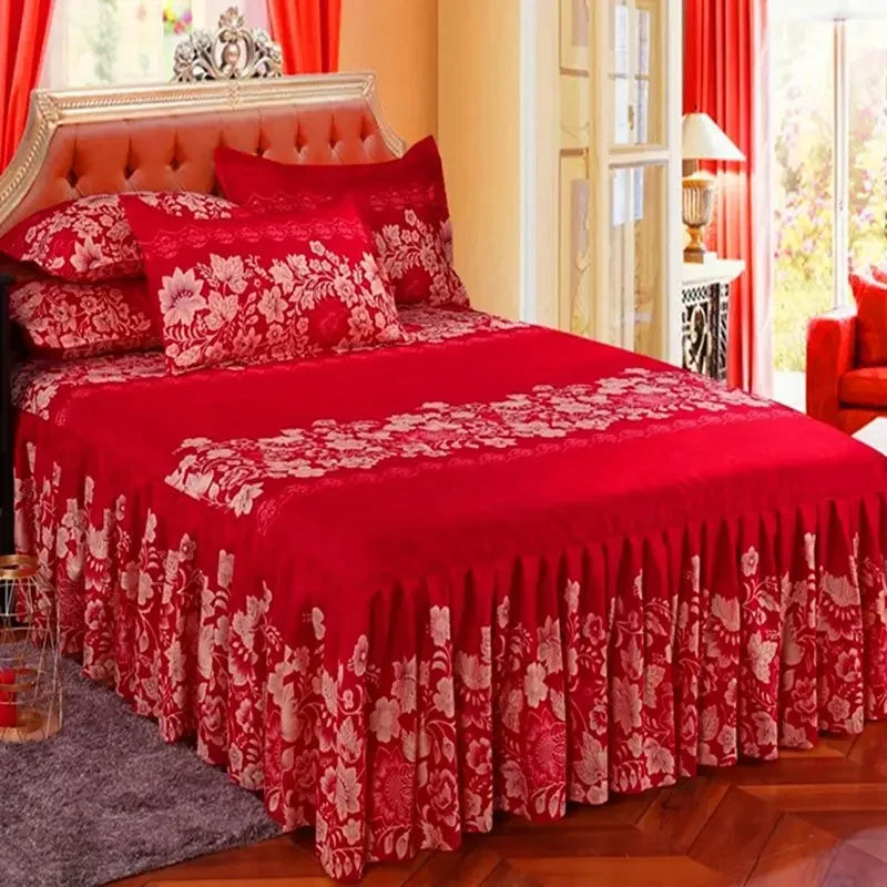 Lace Skirt Bed Sheet and Fitted Bedspread Set