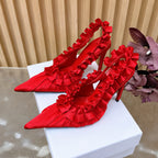 Women's Pleated Lace Pointed Toe High Heel Sandals