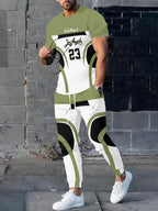 Men's Casual Digital Print T-Shirt and Pants Suit Set